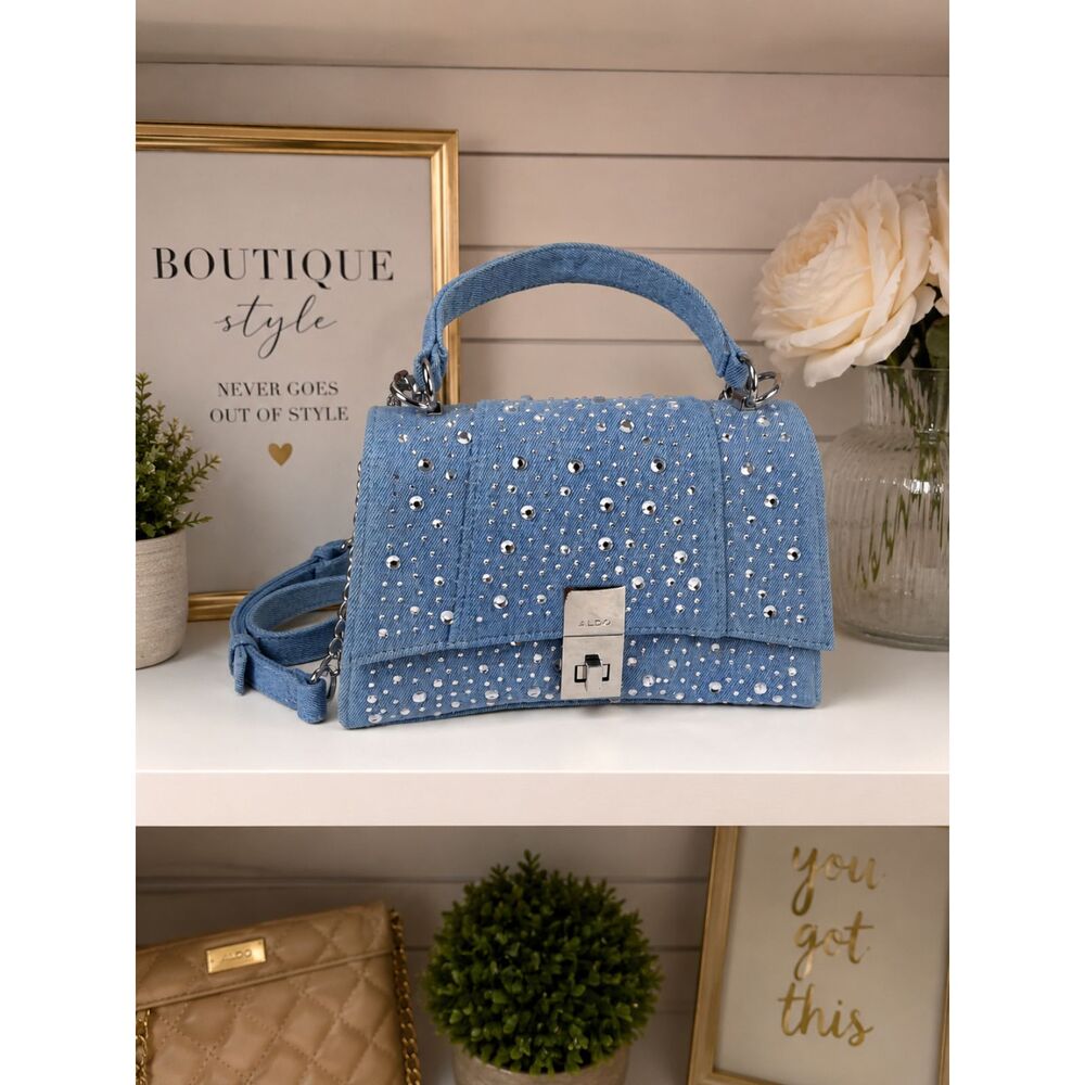 ALDO Denim Studded Blue Crossbody Bag